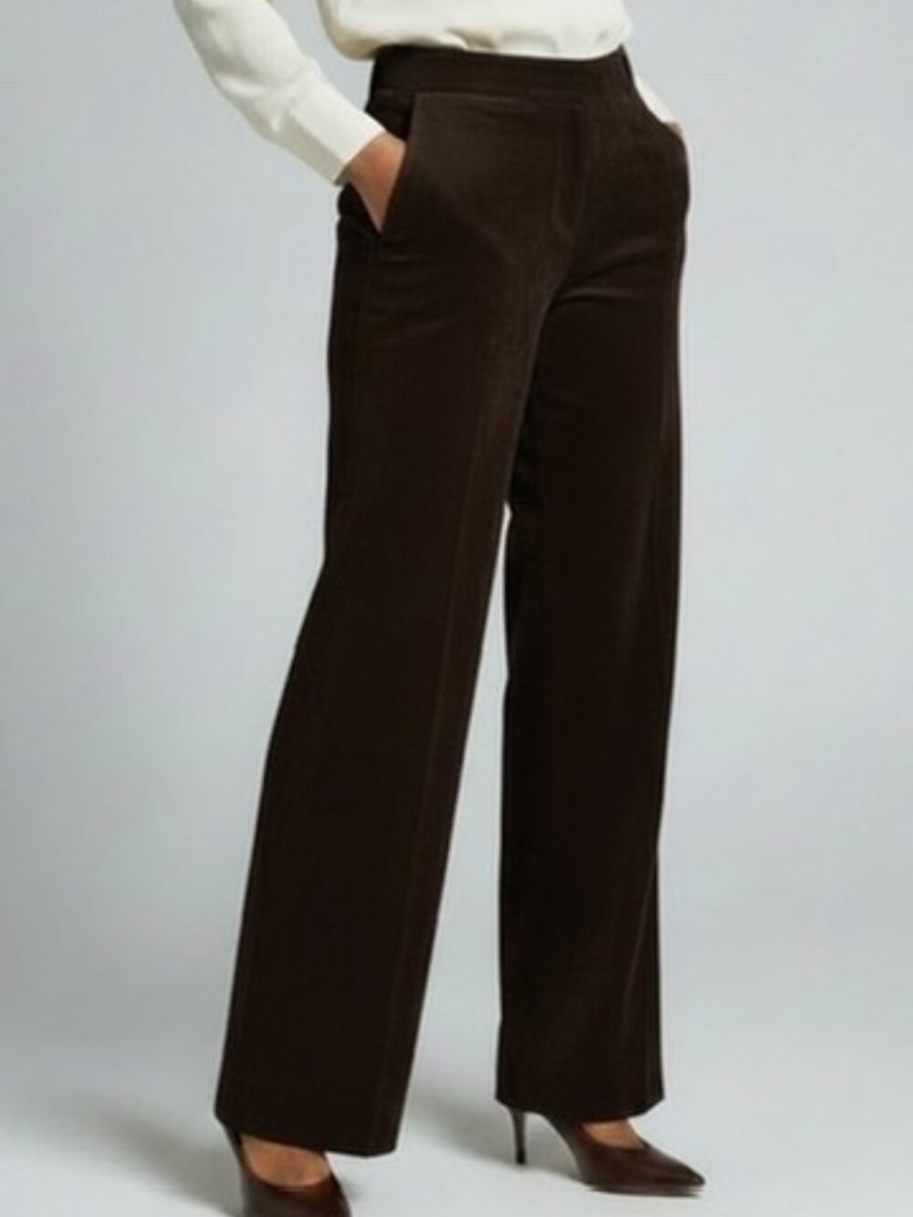 Coldwater Creek Womens 8 Chocolate Brown Faux Suede Straight Leg Pants Lined